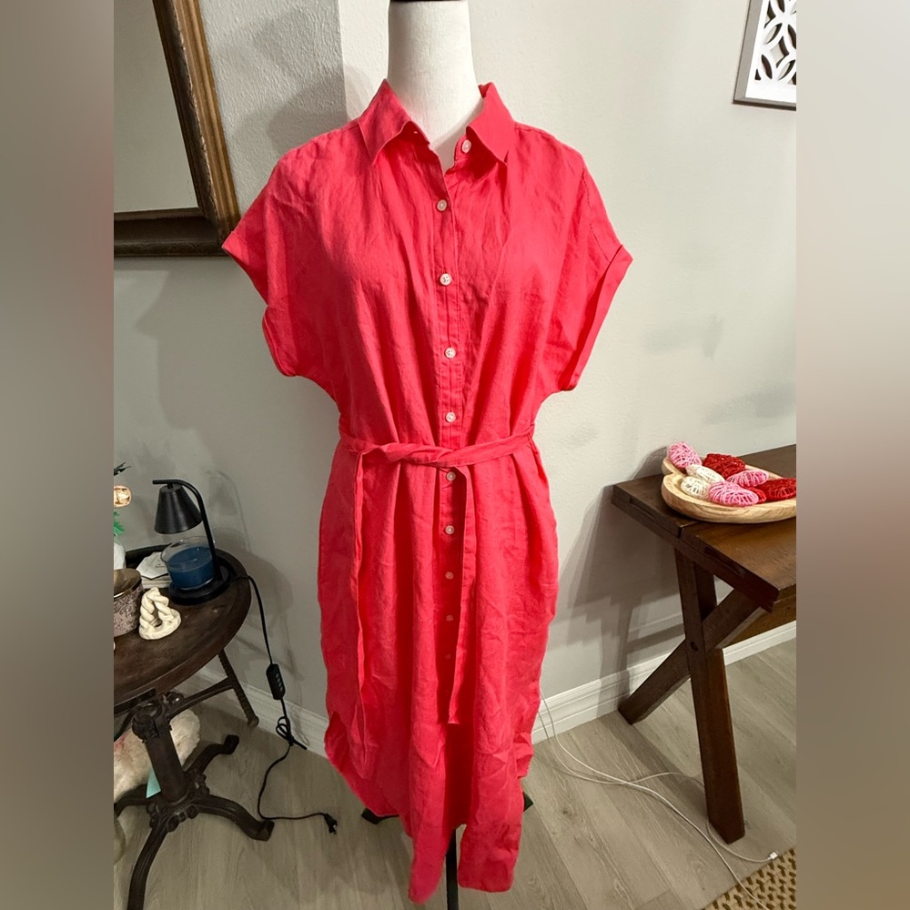 Tommy Bahama Coral Button-Front Midi Shirt Dress